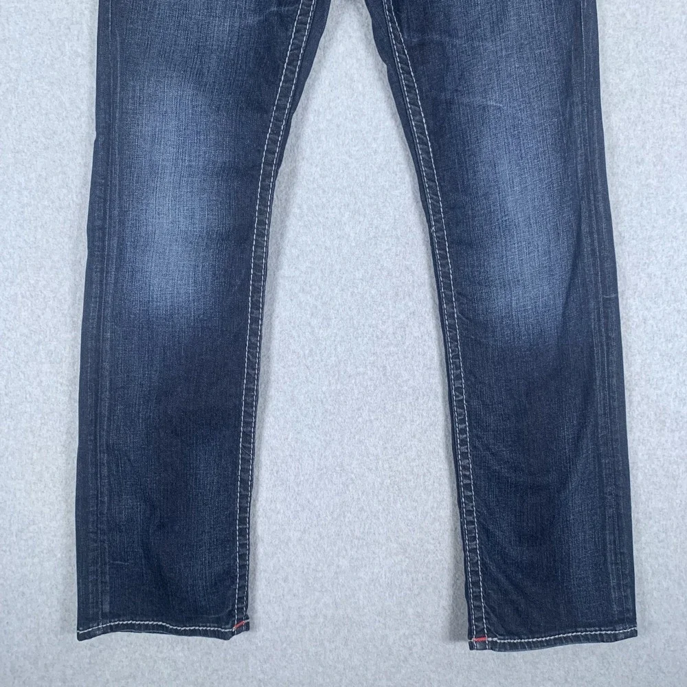 True Religion Straight Flap Jeans Mens 29 Dark Wash Big T Stitch